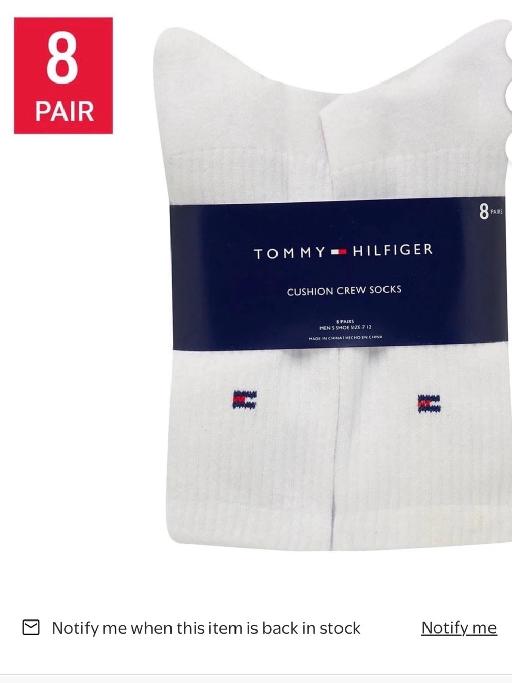 Tommy Hilfiger White Crew Cushion Socks with Logo - 8 Pack
